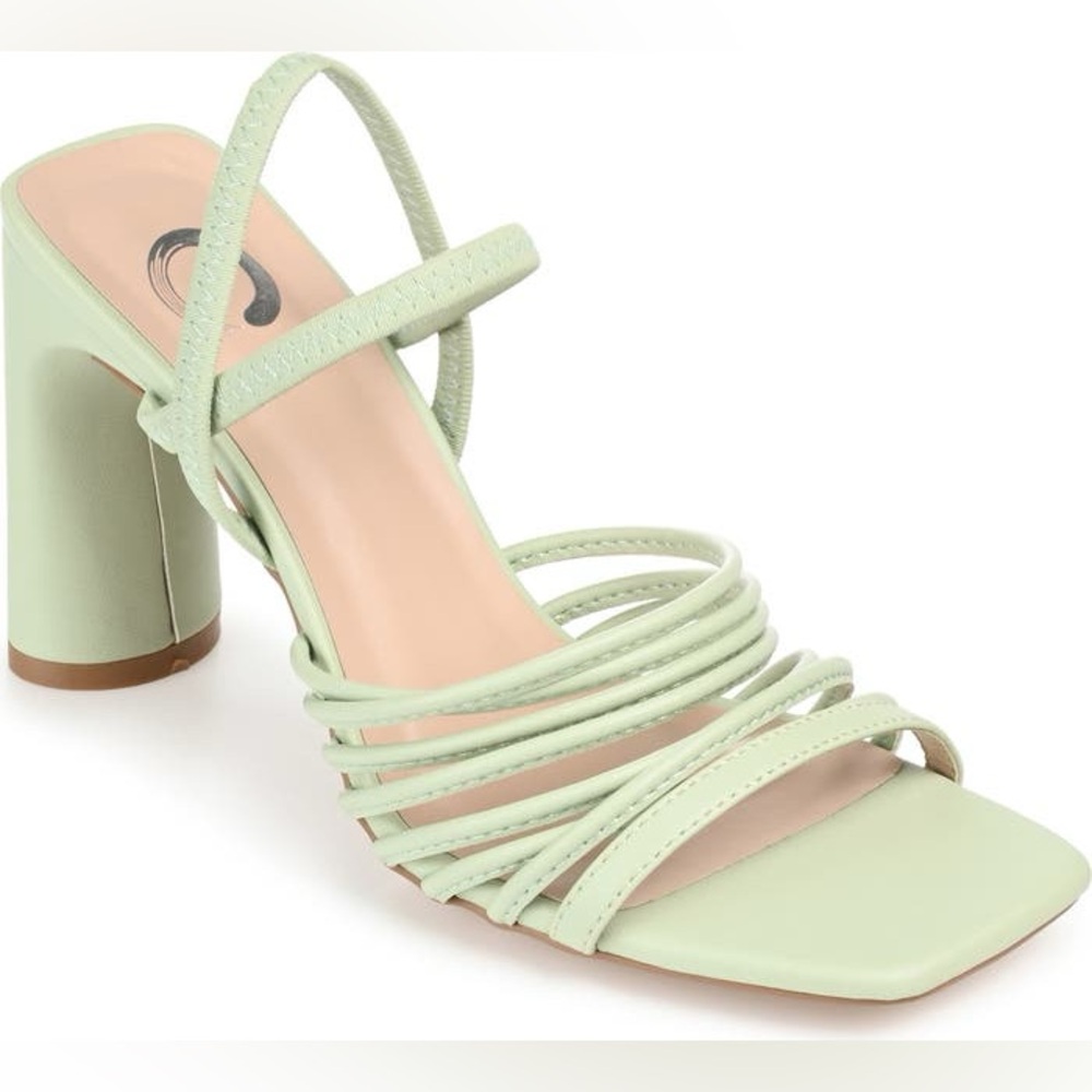 Journee Womens Hera Open Square Toe High Block Heel Sandals🔥 SAGE SIZE 8.5🔥